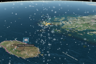 Santa passes over Jeju City in South Korea's Jeju province